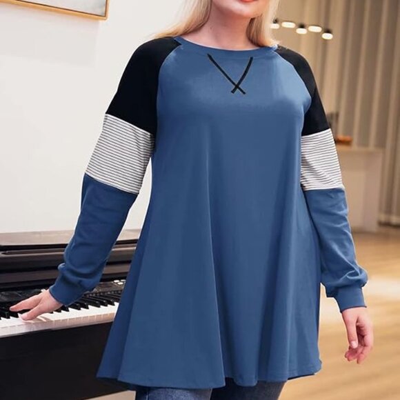 LARACE Plus Size Top Pullover Sweatshirt Color Block Tee Long Sleeve Tunic - Picture 3 of 6